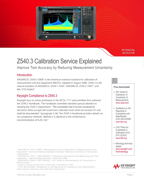 Z540.3 Calibration Service Explained PDF Asset Page Keysight